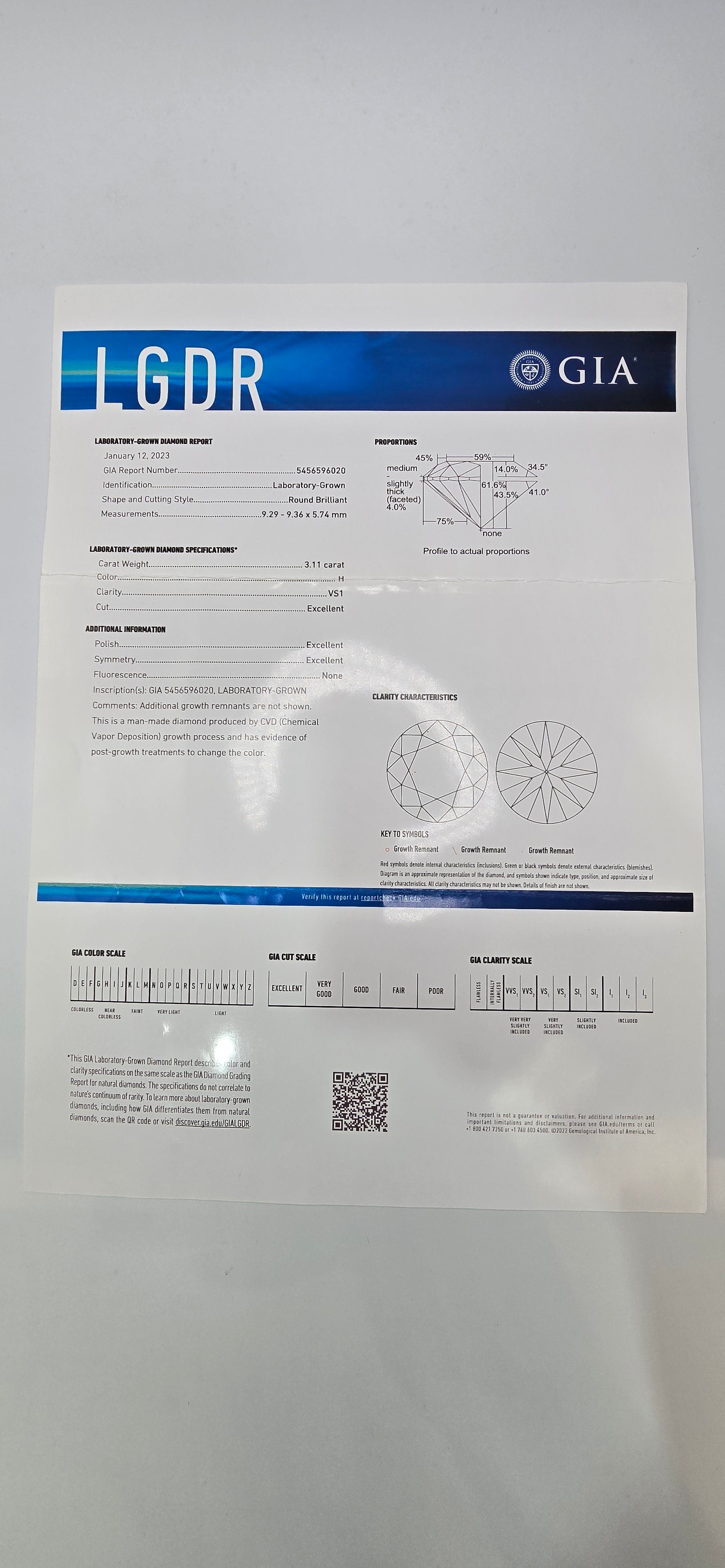 Round (VS1-H) 3.11ct Lab Grown Diamond – IGI Certified