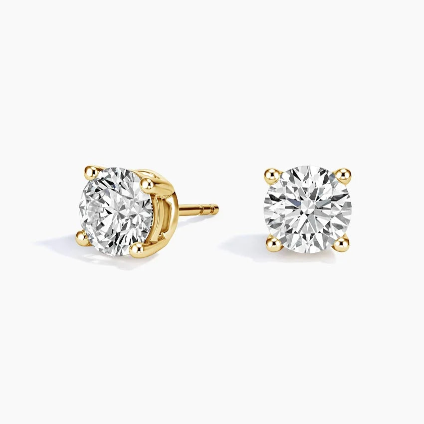 Round (VS+-F+) Lab Grown Diamond Non-Certified Stud Earrings – 2.00ct Total, 14K Gold