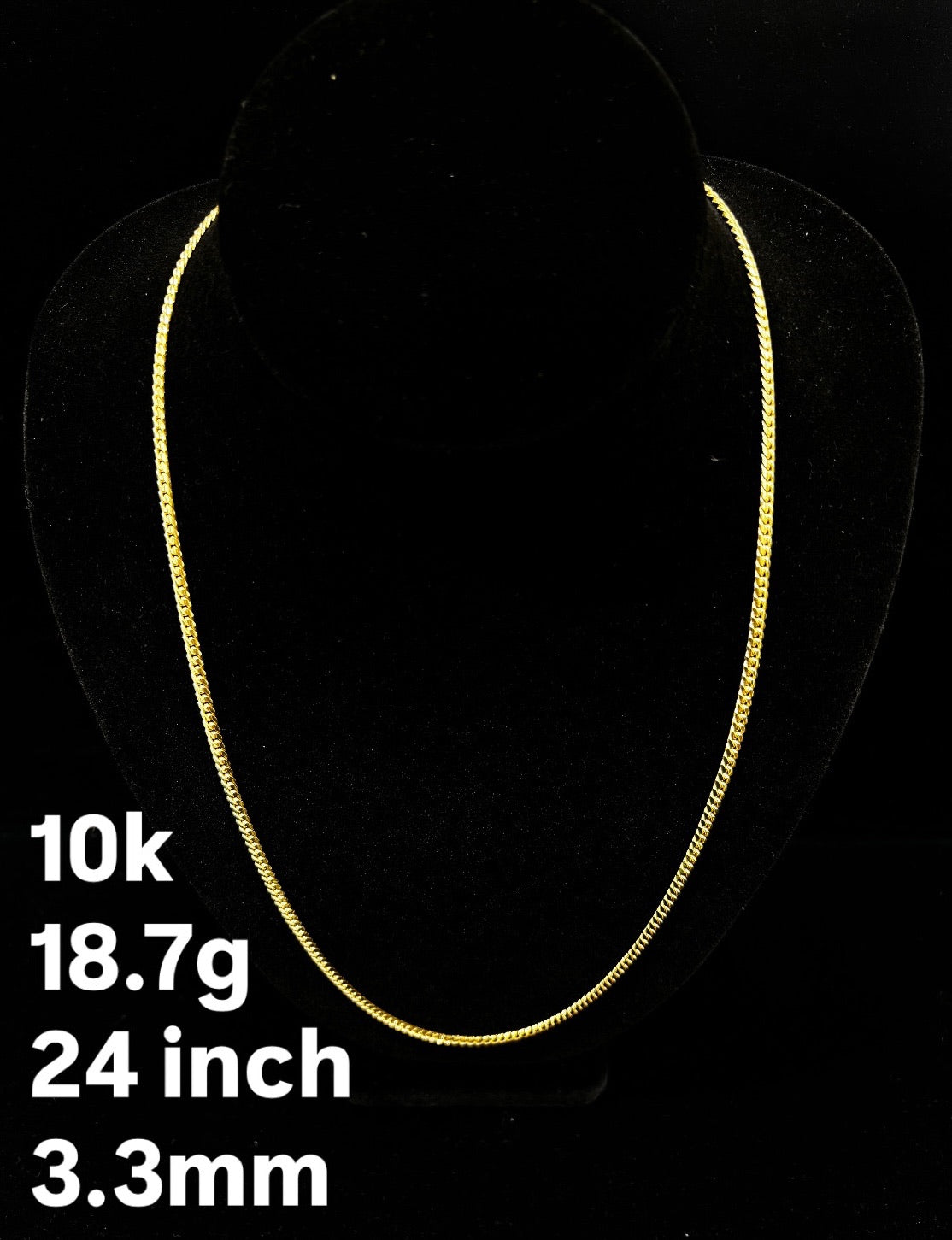 10K YELLOW GOLD CUBAN LINK NECKLACE – 3.3MM