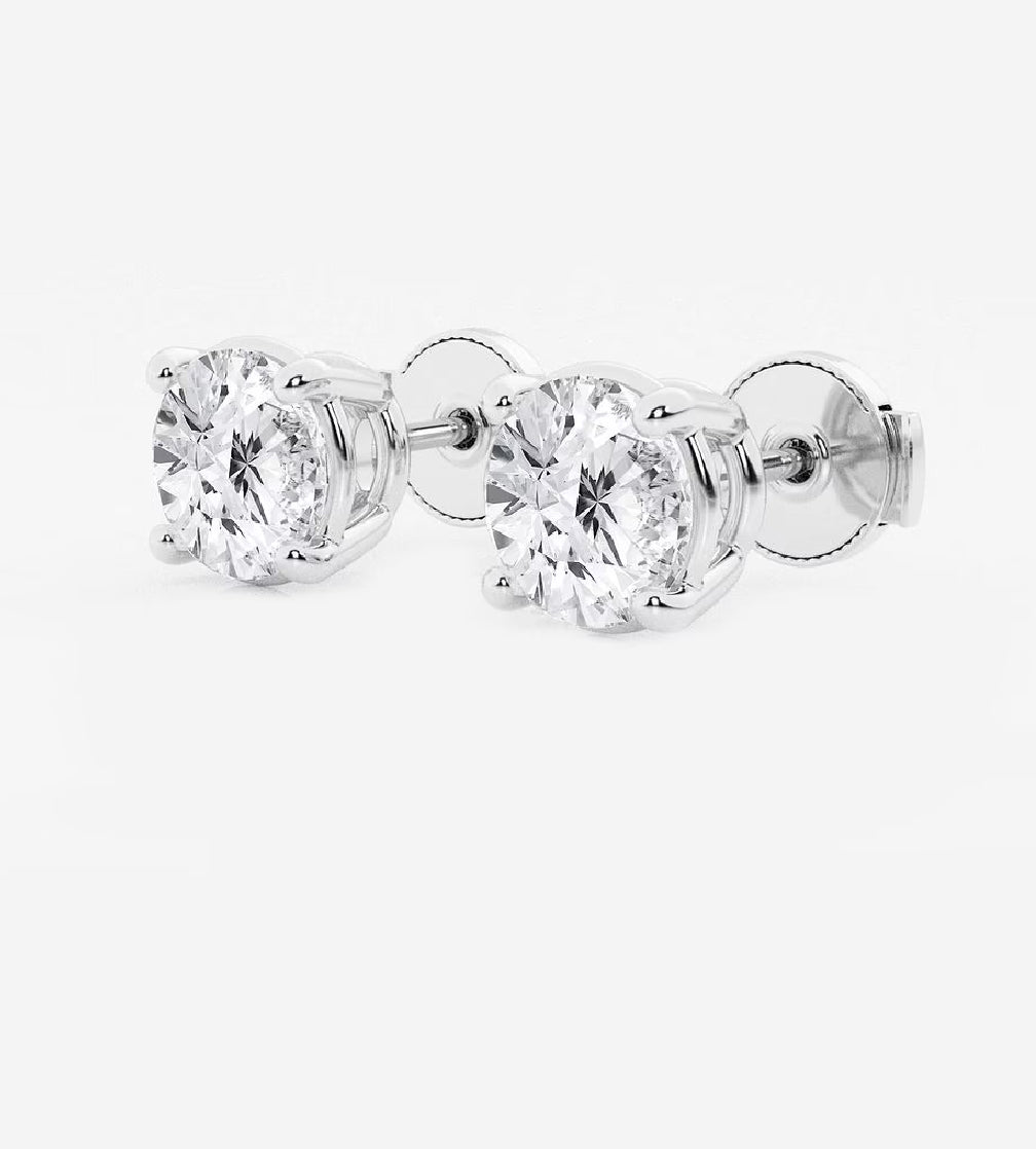 Perfect 4-Prong Round Lab Diamond Stud Earrings in 14k Solid Gold (Vvs-Vs DEF ONLY)