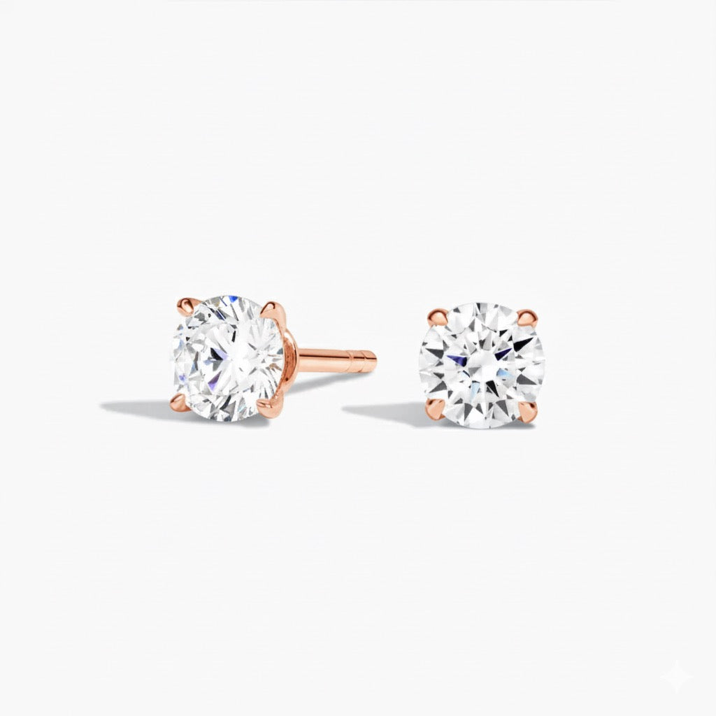 Perfect 4-Prong Round Lab Diamond Stud Earrings in 14k Solid Gold (Vvs-Vs DEF ONLY)
