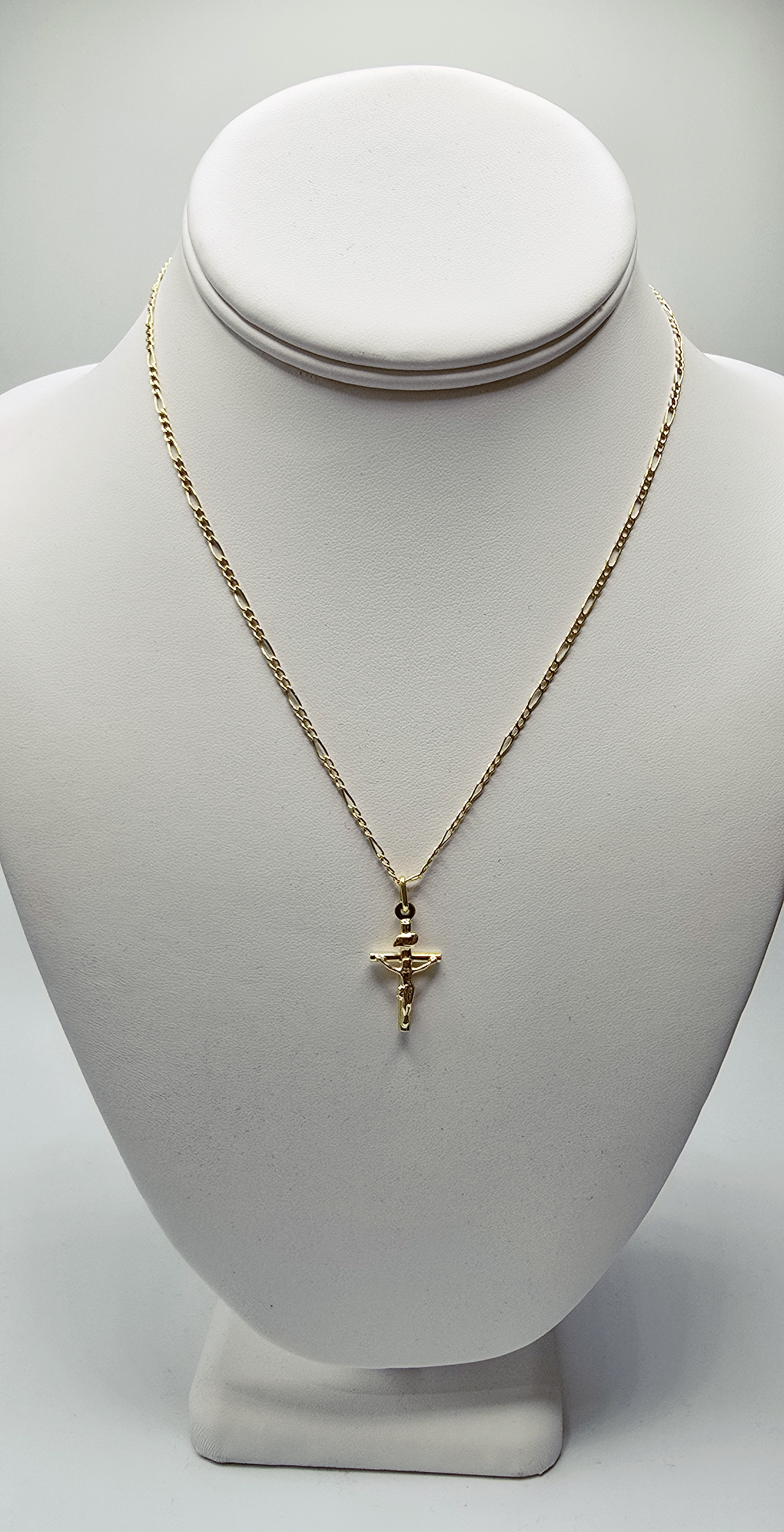 *2mm Figaro Gold Necklace with Small Cross