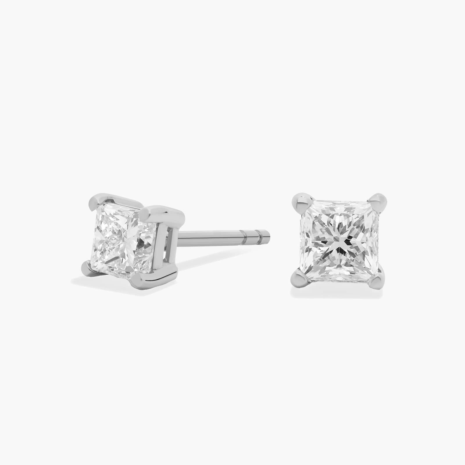 Princess Cut Lab Diamond Stud Earrings in 14k Solid Gold