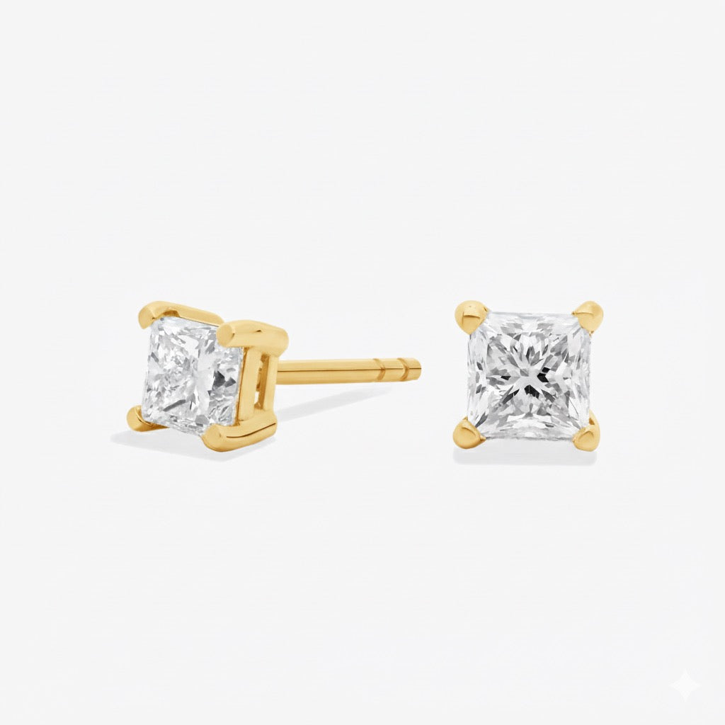 Princess Cut Lab Diamond Stud Earrings in 14k Solid Gold