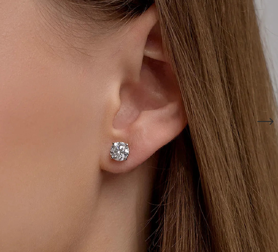 2 CARAT FOUR PRONG ROUND BRILLIANT LAB GROWN DIAMOND STUD EARRINGS IN 14K GOLD (2 CT. TW. - D-F / VVS-VS)