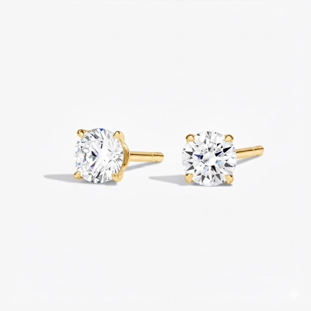 Perfect 4-Prong Round Lab Diamond Stud Earrings in 14k Solid Gold (Vvs-Vs DEF ONLY)