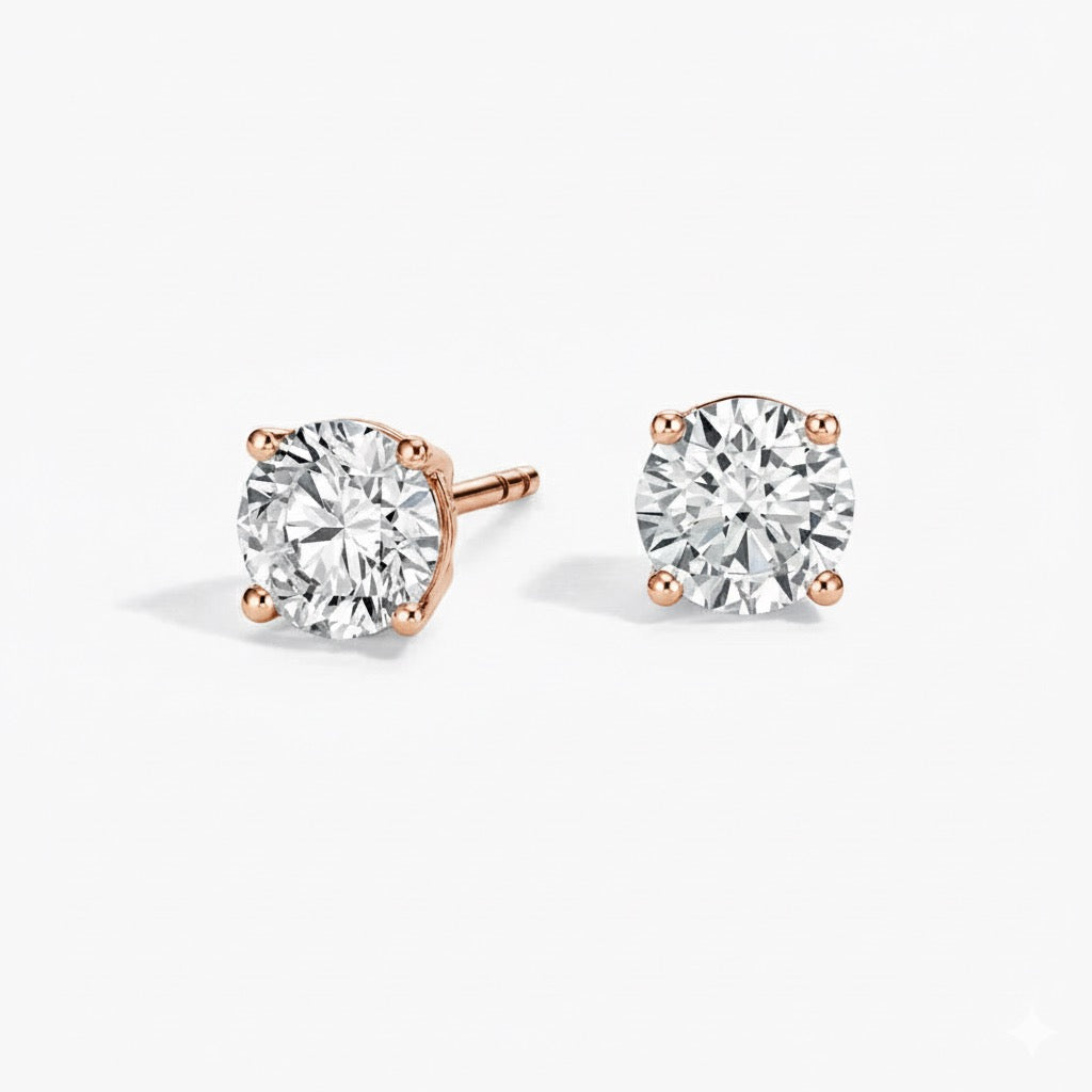 Perfect 4-Prong Round Lab Diamond Stud Earrings in 14k Solid Gold (Vvs-Vs DEF ONLY)
